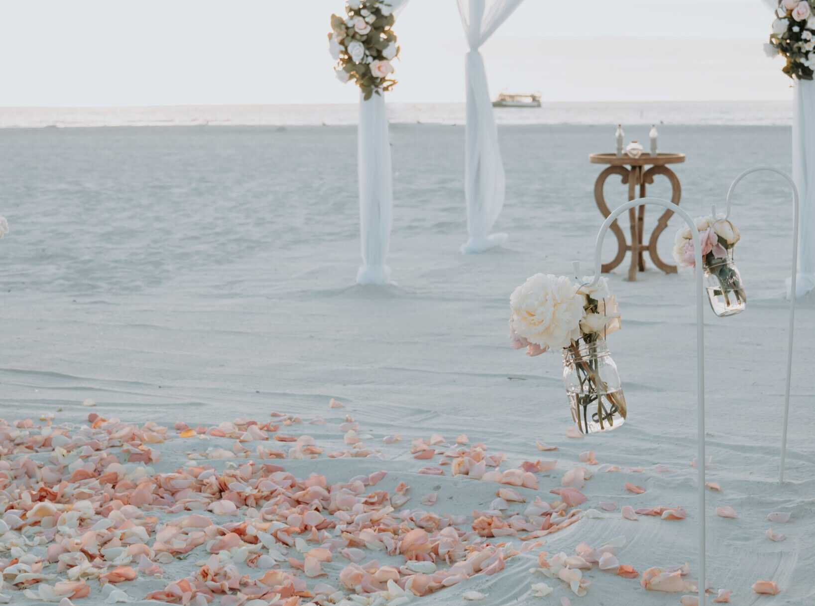 rose petals on aisle